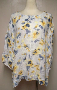 J. Jill Purejill Leinen Blumendruck locker gewebt 3/4 Ärmel Shirt Top Gr. Medium - Bild 1 von 3