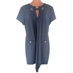 Tommy Hilfiger schwarzes Etuikleid Damen 16 Ösen Ausschnitt Kurzarm neu ohne Etikett - Bild 1 von 8