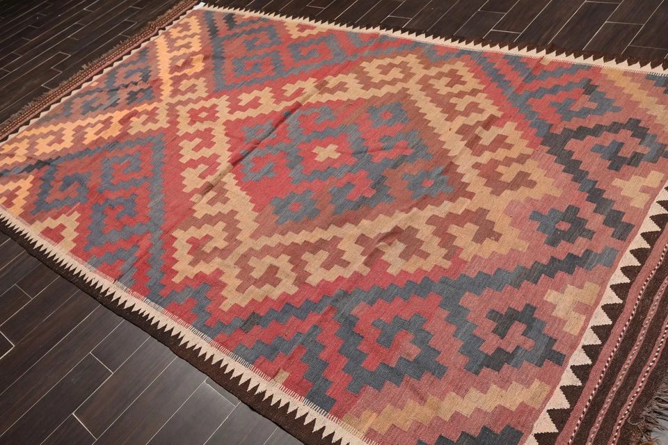 Vintage Hand Woven Southwestern Kilim Area Rug Runner Rust 5'5" x 11' - Image 1 of 4