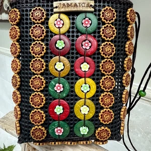 Jamaikanische Volkskunst Knopf und Perlen Umhängetasche Handtasche Handarbeit bunt - Bild 1 von 5