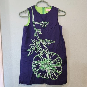 Lilly Pulitzer Kid Girls Navy Green Floral Embroidered Shift Dress Size 12 Lined - Picture 1 of 6