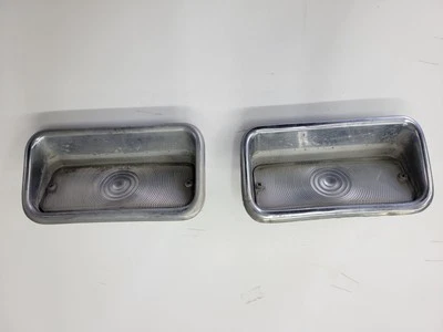 1961-64 Lincoln Continental Front Bumper Lights Blinkers Pair Chrome With Lenses - Image 1 of 4