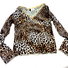 Girls top Shirt Size Small Leopard Animal Print Long Sleeve Children Kids Brown