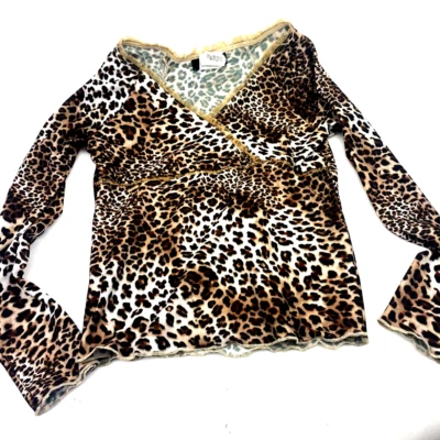 Girls top Shirt Size Small Leopard Animal Print Long Sleeve Children Kids Brown - Image 1 of 4