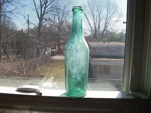 PRETTY BLUISH GREEN OPEN PONTIL SPIRITS OR MEDICINE BOTTLE SUPER WHITTLED 9 INCH - Picture 1 of 5