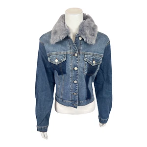 Buffalo David Bitton Faux-Fur Patchwork Denim Jacket Blue Large Size - Picture 1 of 2