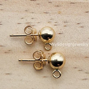 14K Gold Filled 5mm Ball Stud Earrings Loop Post Dangle Connector Clutches - Picture 1 of 5