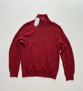 NWT Calvin Klein Men's Medium Long Sleeve 1/4 Zip Sweater Red Holiday 2016 - Picture 1 of 9