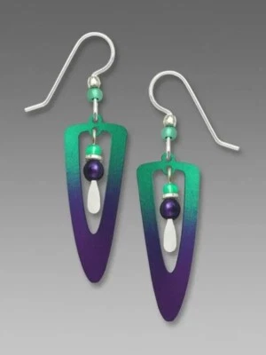 Adajio Earrings Iridescent Teal Violet Open Trowel with Beads Handmade in USA - Image 1 of 4