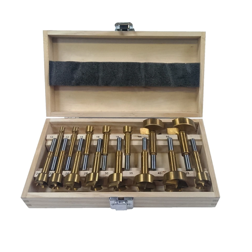 TIN - Forstnerbohrer - Satz , Sätze - 15 teilig 10- 50 mm im Holzetui - Bild 1 von 1