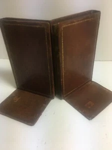 ANTIQUE VINTAGE PAIR LEATHER BOOK BOOKENDS - Picture 1 of 7