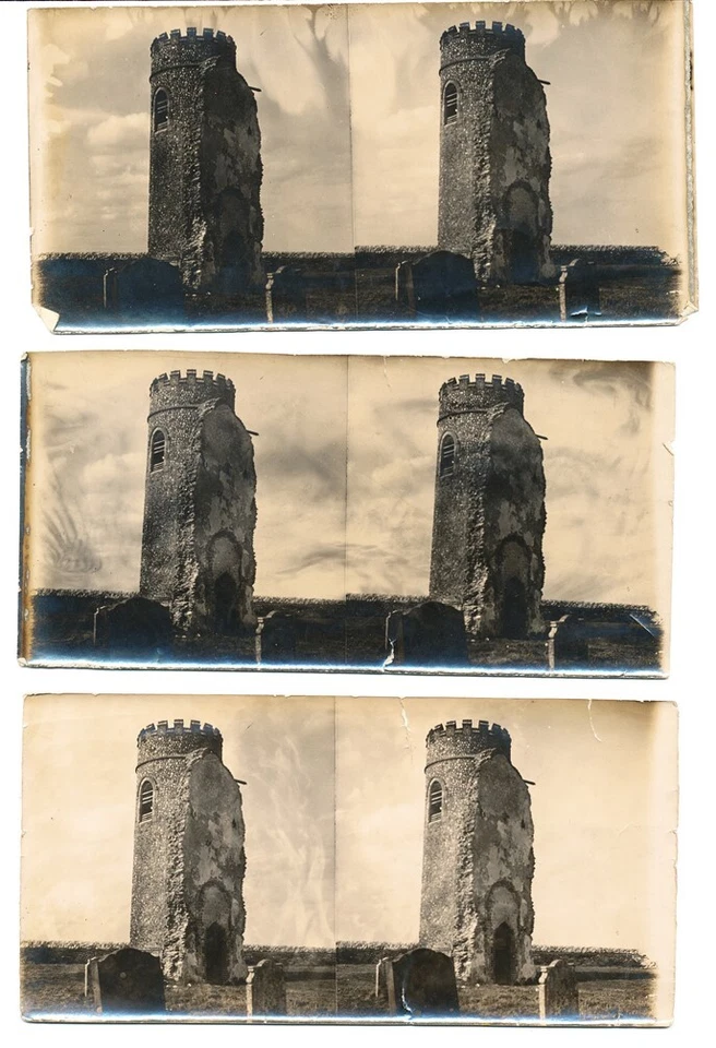 3 x Fotografía estereoscópica original amateur c1900 Castle Tower Reino Unido Foto 1 de 1