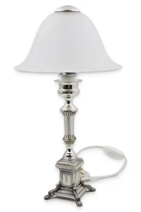Lampada da Tavolo Abat Jour in Argento 925 Paralume in Vetro Satinato - Foto 1 di 3