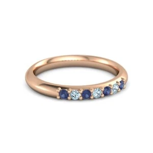 Birthday Gift For Her Blue Sapphire Gemstone Eternity Ring Size 7 925 Silver - Picture 1 of 10