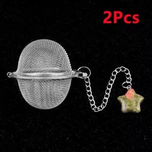 2Pcs Unakite Jasper Star Stainless Steel Tea Filter Strainer Ball Infuser HT2520 - Picture 1 of 7