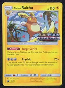 ALOLAN RAICHU SM72 STAFF STAMPED POKEMON CRIMSON INVASION PRERELEASE PROMO KARTE - Bild 1 von 22