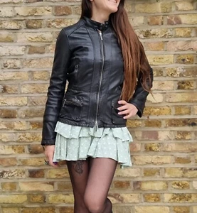 Black Designer Lamb Leather JACKET VINCE M Biker Motorcycle Goth Steampunk Punk - Picture 1 of 14
