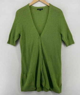 Cárdigan EILEEN FISHER M Túnica Lana Cachemira Botón Delantero Manga Codo Verde Foto 1 de 4