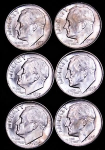 1953-D Roosevelt Silver Dime Original Gem BU Luster 6 coins PQ #Y46 - Picture 1 of 1