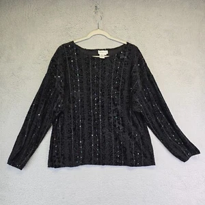 Coldwater Creek Top Womens L Floral Velvet Burnout Sequins Lace Romantic Fairy - Picture 1 of 19