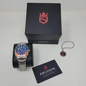 Archon Galleon GMT Dive Watch Men's Stainless Steel WR GN03 -200m 42mm Blue Oran - Picture 1 of 16