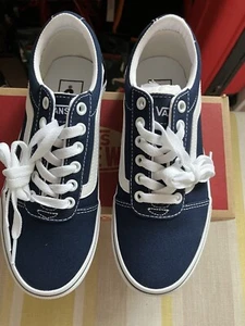 Brand New Women’s Vans Ward Dress Blue/White Classic Canvas Trainers Size 4 - Picture 1 of 6