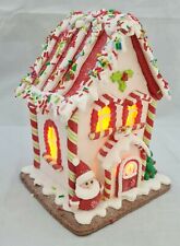 Gingerbread House Candy Stripe White Red LED Light Up Claydough 7" Kurt Adler