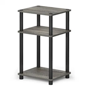 Furinno 3-Tier Turn-N-Tube End Table French Oak Grey/Black 1-Pack - Picture 1 of 6