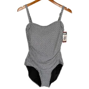 New DKNY One Piece Swimsuit Womens XL Black White Geometric Diamonds $118 NWT - Picture 1 of 13