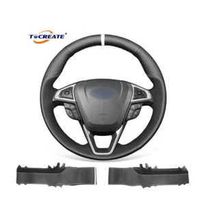 Black Suede Genuine Leather Steering Wheel Cover for Ford Fusion Edge #Q006 - Bild 1 von 11