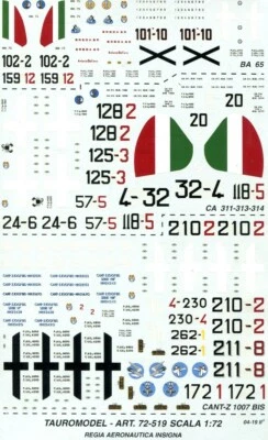 TAURO MODEL TM72/519 INSEGNE-NUMERI R. AERON. Ca 311/313/314-BA 65-Cz 1007 BIS  - Immagine 1 di 4