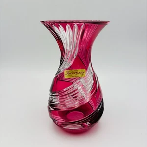 Crystal Glass Vase Pink Cut to Clear NACHTMANN Original Label West Germany - Picture 1 of 9