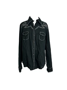 Cruel Girl Black Western Shirt Size L Embroidered Cross Rockabilly Cowgirl Goth - Picture 1 of 15