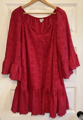 Sundance Moray XL Hot pink eyelet embroidered dress Beach Cover Up Tunic - Image 1 of 4
