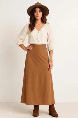 Falda Worthington Mujer 10 Larga Marrón Camel Imitación Gamuza Ajuste Y Acampanada Otoño Foto 1 de 4