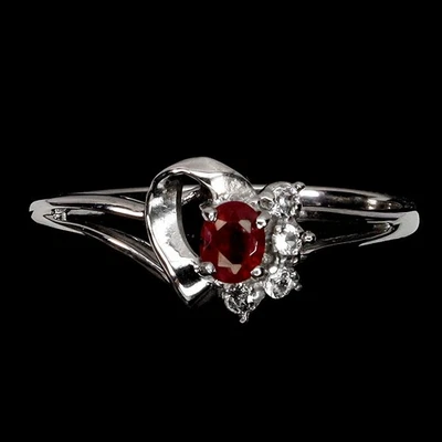 925 Sterling Silver Ring Oval Ruby 4x3mm White Topaz Gemstone Jewelry Size 9 Foto 1 de 4