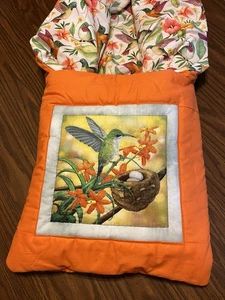 New Homemade Orange Hummingbird Quillow (Pillow w/ 6ft long quilt inside!) - Picture 1 of 2
