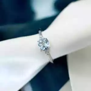 1.40 Ct Cushion Cut Aquamarine Lab-Created Promise Ring In 14K White Gold Plated - Picture 1 of 9