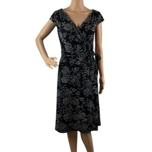 LOFT Black Floral Print Wrap Dress Size 2 - Picture 1 of 6
