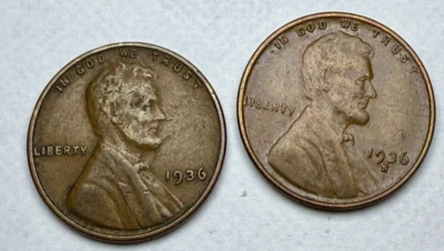 1936-P  & 1936-S Lincoln Wheat 1c Pair ~ EF / AU Details ~ Nice! ~ 1 Pair ~ F04 - Image 1 of 4