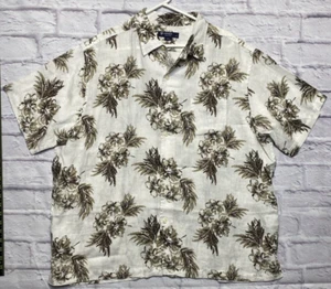 Daniel Cremieux 100% Linen Shirt Mens 2XL White Brown Floral Tropical Beachy - Picture 1 of 9