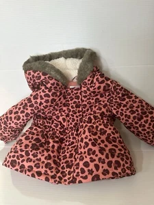 12 Month Girls Winter Jacket By Jumping Beans Pink Leopord Print Hooded - Picture 1 of 7