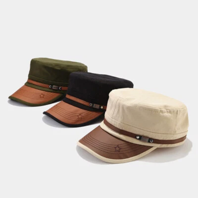 Casquette Militaire Pour Hommes Chapeau De Cadet Casquettes À Dessus Plat / - Photo 1/4