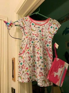 VESTIDO UNICORNIO NIÑAS CON BOLSO Y DIADEMA A JUEGO NUEVO CON ETIQUETAS TALLA XS 4-5, S 6-6X M 7-8 - Imagen 1 de 15