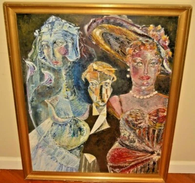 CHANTAL MARCETEAU Original Vintage Signed European Figurative Portrait Painting - Image 1 of 4