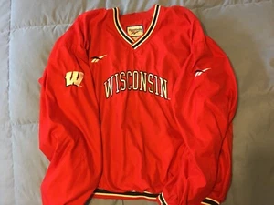 Vintage 90s Reebok Pullover Jacket Lined Windbreaker Wisconsin Badgers Red XL - Picture 1 of 7