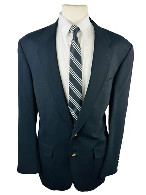 ВИНТАЖНЫЙ LAND END мужской 42L черный шерсти золотой кнопка Blazer спортивное пальто костюм куртка - Изображение 1 из 4