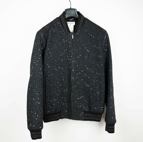 SAINT LAURENT (YSL) SAINT LAURENT PARIS Giubbotto Bomber Uomo Paillettes Teddy Nero Nuovo 50 52 54 42 Nuovo