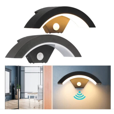Modern Curved Outdoor Wall Light 18W LED PIR Motion Sensor Garden Lamp - Image 1 of 4