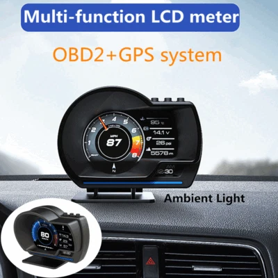 Digital Car HUD GPS Speedometer Turbo Temp Gauge OBD2 Meter Clear Fault Code 12V - Image 1 of 4